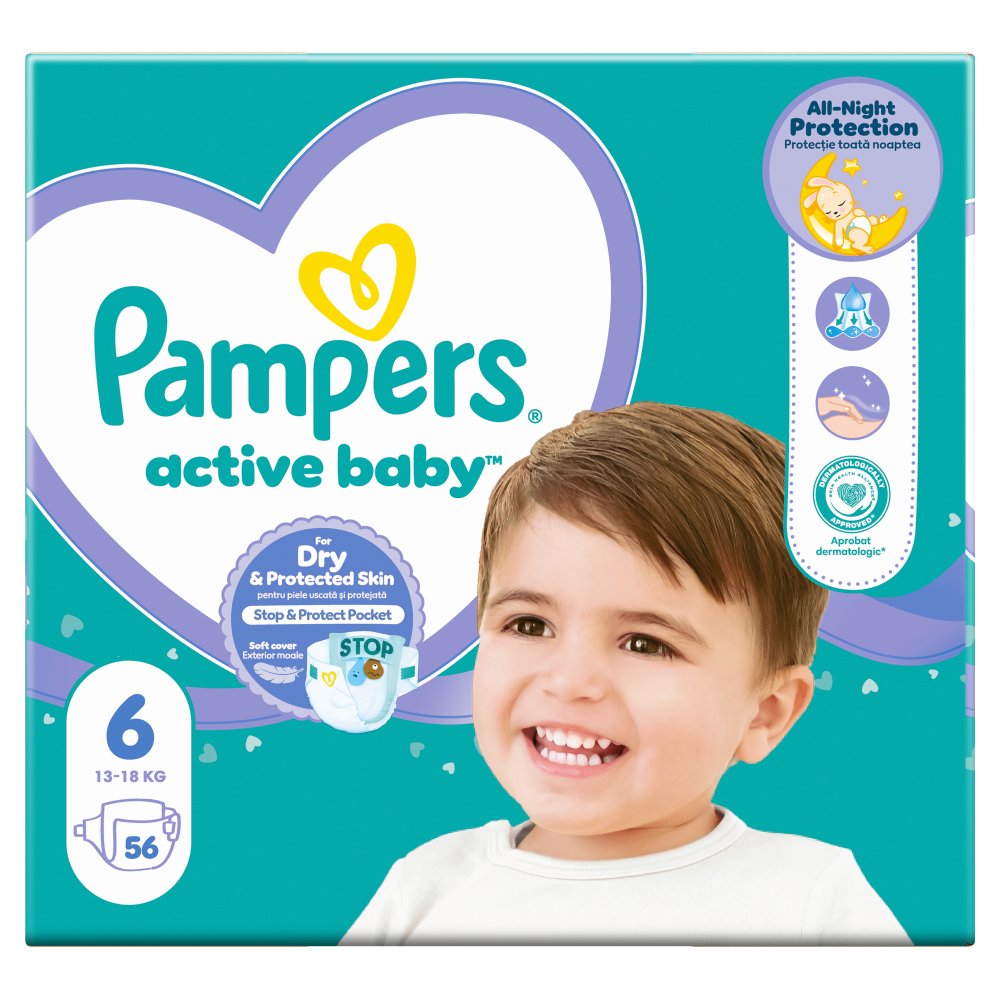 Pampers Active Baby 6, 56 Pieluszek,13kg - 18kg