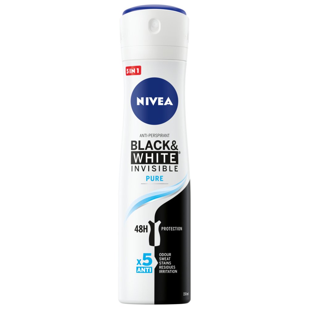 NIVEA Invisible for Black and White Pure 48 h Antyperspirant w aerozolu dla kobiet