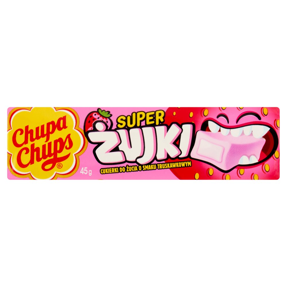 Chupa Chups Super żujki Cukierki do żucia o smaku truskawkowym 45 g