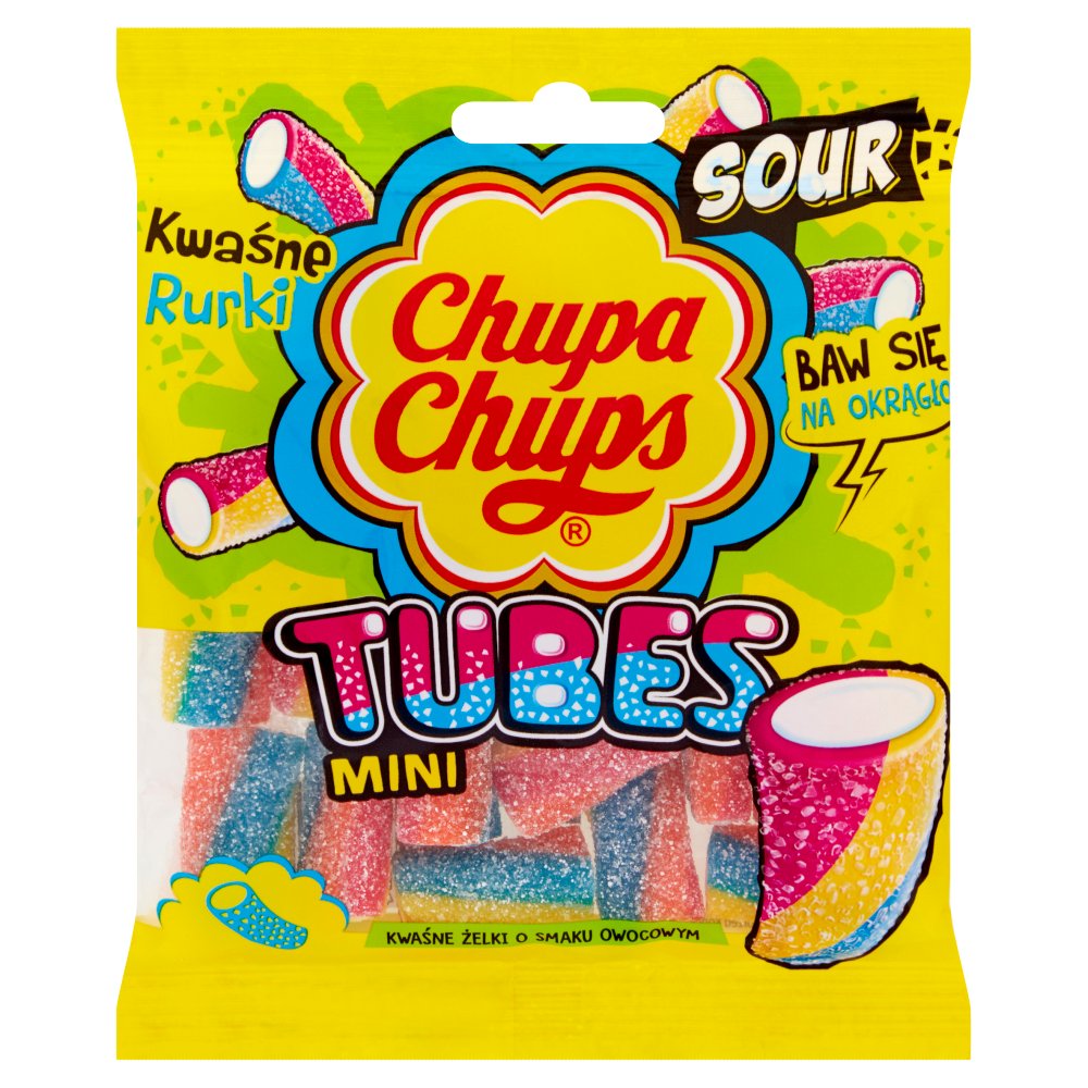 Chupa Chups Mini Tubes Kwaśne żelki o smaku owocowym 90 g