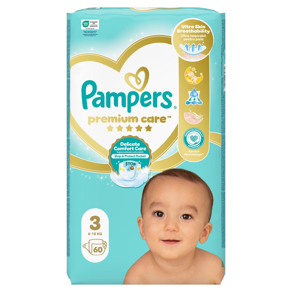 Pampers Premium Care, Rozmiar 3, 60 pieluszki, 6kg-10kg