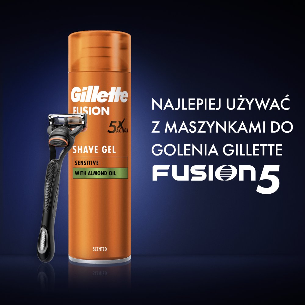 Gillette Fusion Żel do golenia z olejkiem migdałowym, do skóry wrażliwej, 200 ml (8)