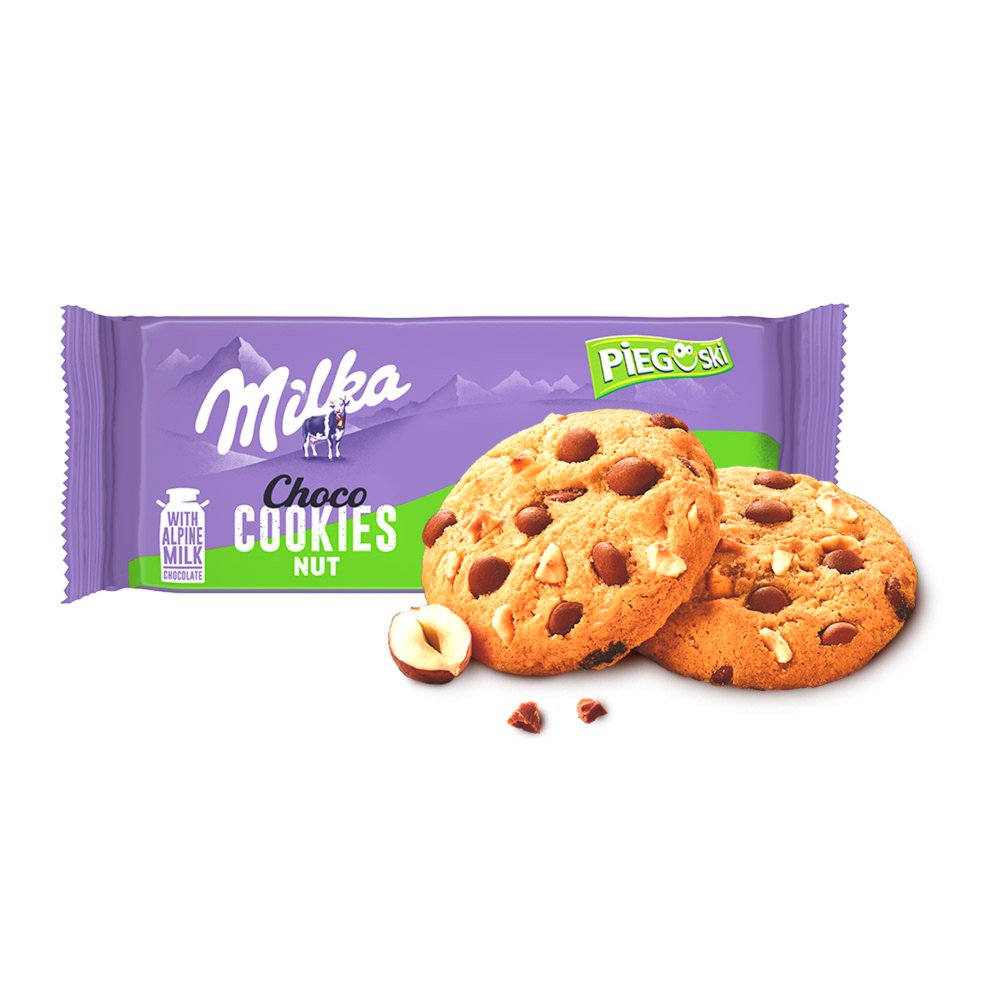Milka Pieguski Choco Cookie Nut Ciasteczka z kawałkami czekolady mlecznej i orzechami 135g (2)