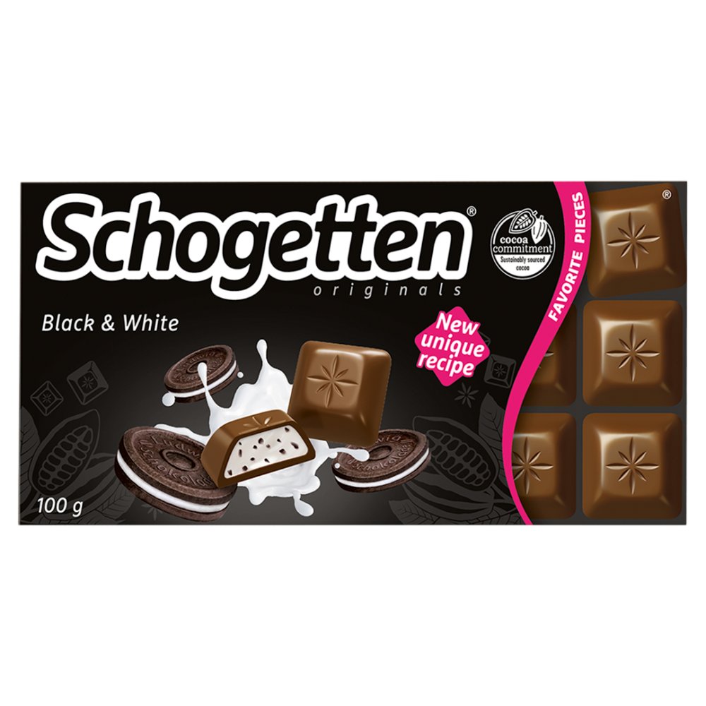 Schogetten Czekolada mleczna z nadzieniem waniliowym i kawałkami ciasteczek kakaowych 100g (1)