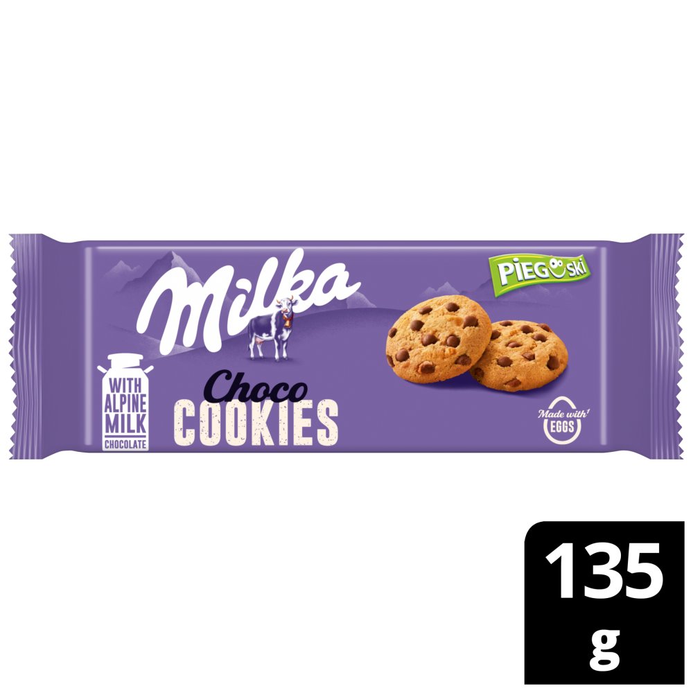 Milka Pieguski Choco Cookie Ciasteczka z kawałkami czekolady mlecznej z mleka alpejskiego 135g (2)