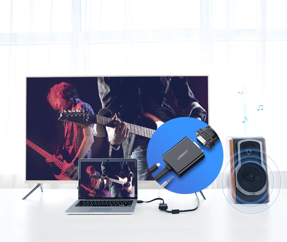 Adapter przejściówka HDMI - VGA micro USB AUX audio 3.5 mm mini jack czarny (7)