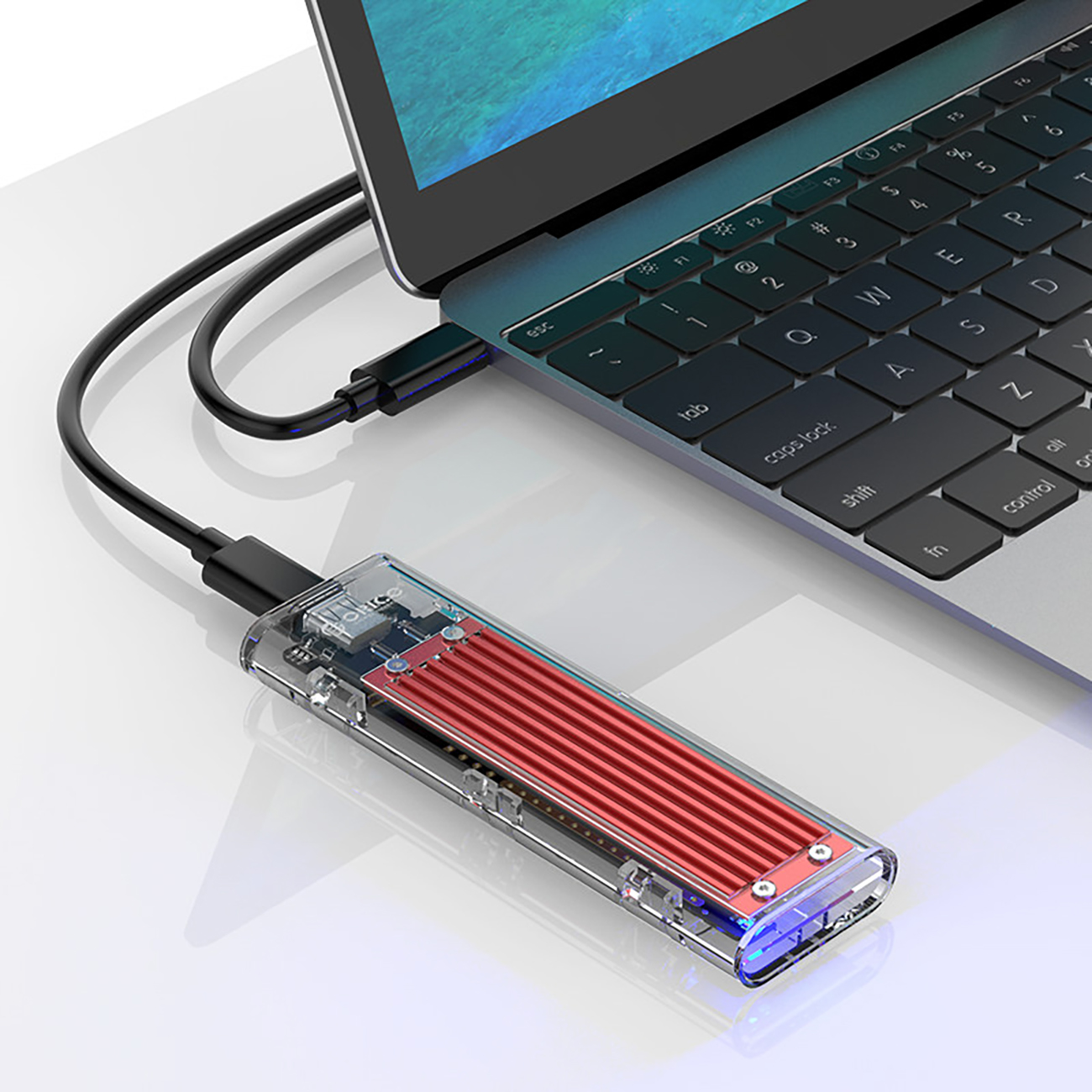 Kieszeń obudowa na dysk TCM2-C3 M.2 NVME na USB-C 10Gb/s - czerwono-przezroczysta (4)