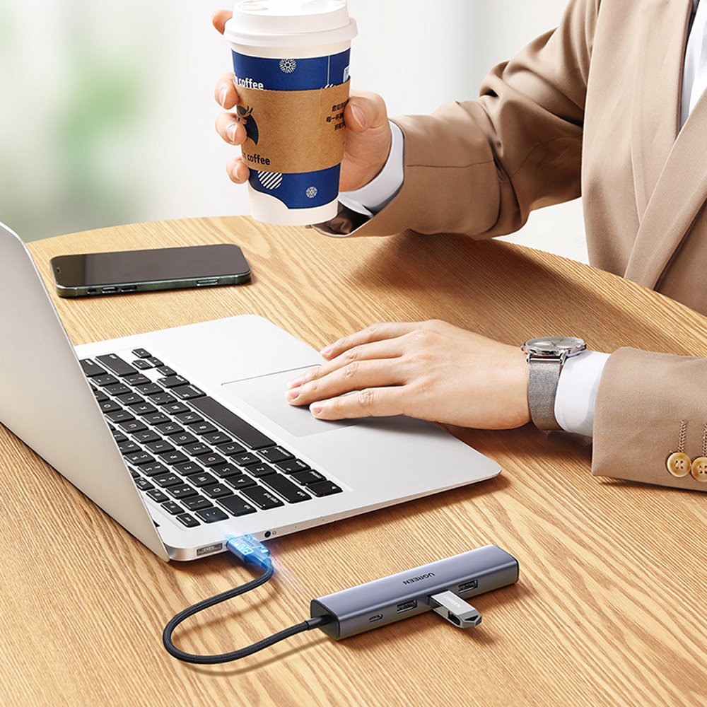 Wielofunkcyjny HUB adapter rozdzielacz USB 3.0 - 3x USB Ethernet RJ-45 USB-C PD szary (10)