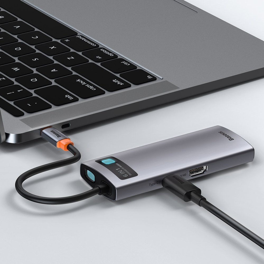 Wielofunkcyjny HUB 6w1 USB USB-C PD HDMI 3x USB 3.2 RJ45 Szary (9)