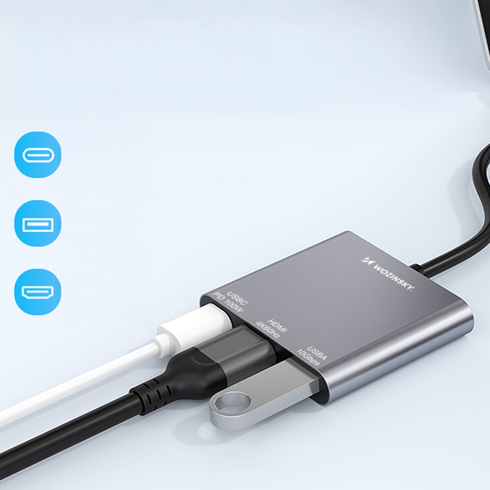 Hub rozdzielacz USB-C na USB-C USB-A HDMI PD 10 Gb/s 4K - szary (7)