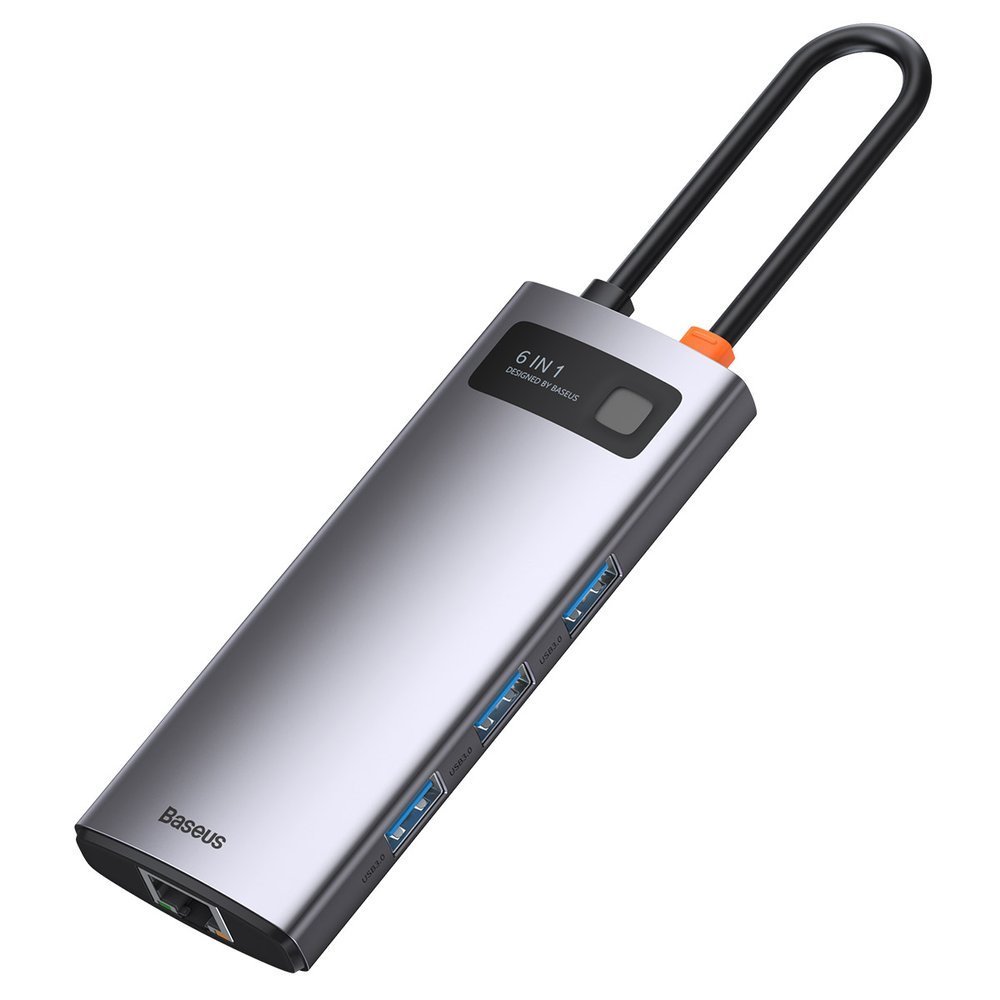 Wielofunkcyjny HUB 6w1 USB USB-C PD HDMI 3x USB 3.2 RJ45 Szary (4)