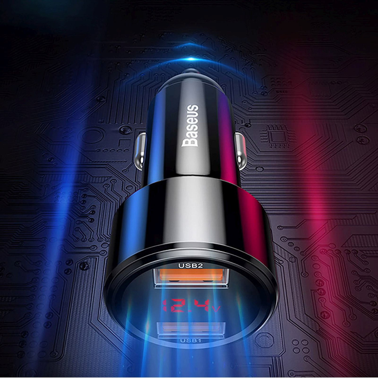 Ładowarka samochodowa z wyświetlaczem USB-A USB-C 45 W - czarna (9)