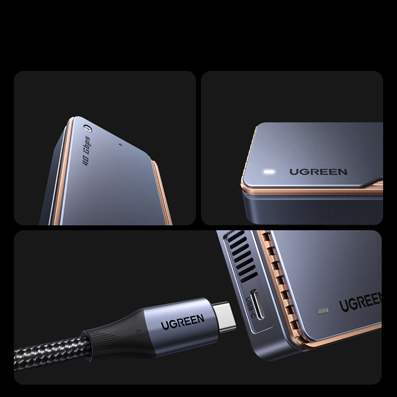 Obudowa na dysk M.2 NVMe SSD z chłodzeniem aktywnym USB4 40Gb/s - szara (6)