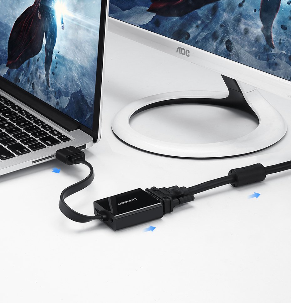 Adapter przejściówka HDMI - VGA micro USB AUX audio 3.5 mm mini jack czarny (4)