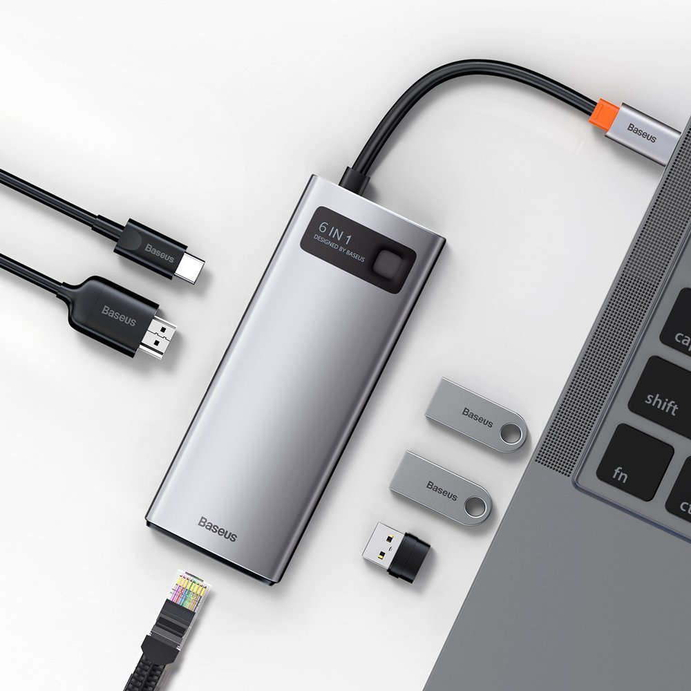 Wielofunkcyjny HUB 6w1 USB USB-C PD HDMI 3x USB 3.2 RJ45 Szary (10)