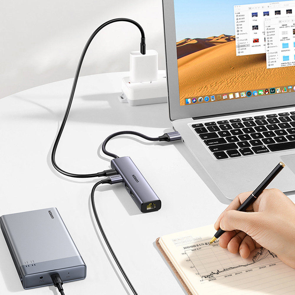 Wielofunkcyjny HUB adapter rozdzielacz USB 3.0 - 3x USB Ethernet RJ-45 USB-C PD szary (11)