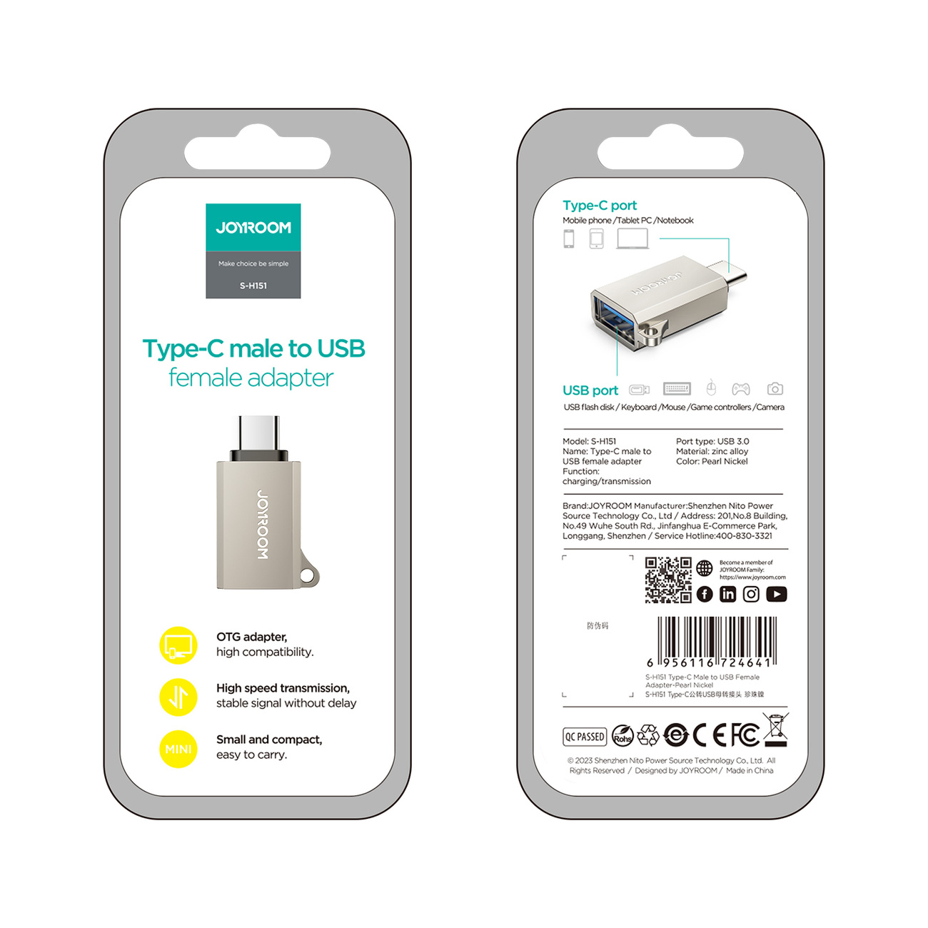 Adapter przejściówka USB-C (męski) - USB-A (żeński) z oczkiem na smycz - srebrny (8)