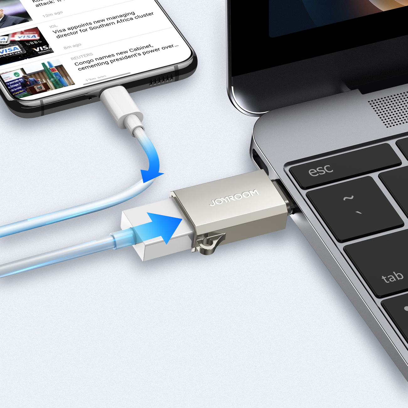Adapter przejściówka USB-C (męski) - USB-A (żeński) z oczkiem na smycz - srebrny (4)