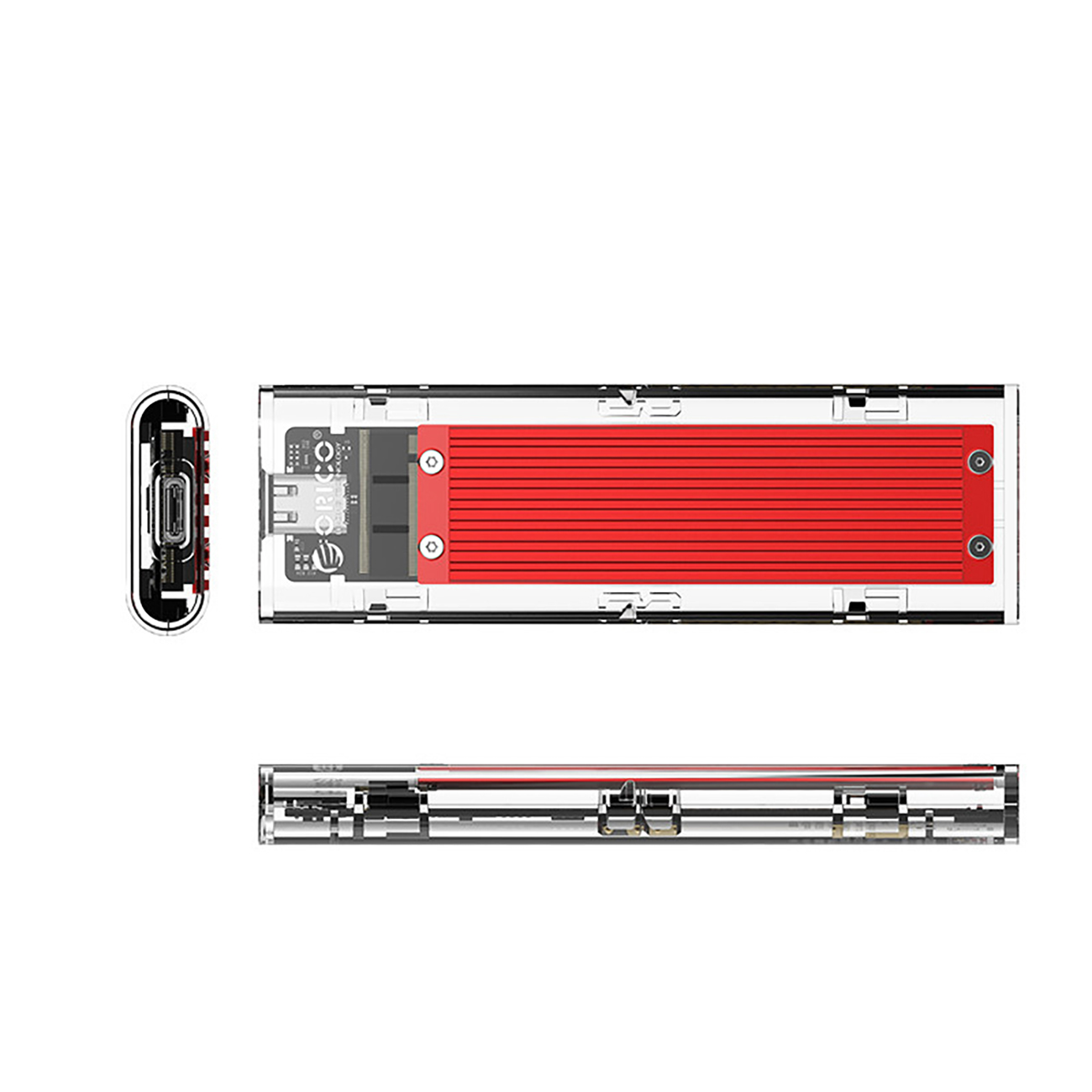 Kieszeń obudowa na dysk TCM2-C3 M.2 NVME na USB-C 10Gb/s - czerwono-przezroczysta (3)