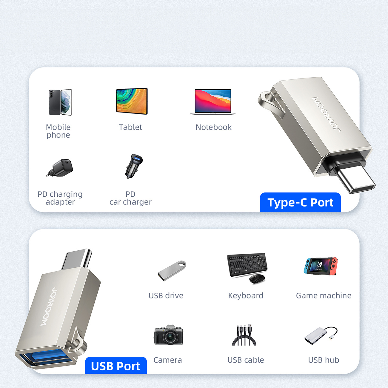 Adapter przejściówka USB-C (męski) - USB-A (żeński) z oczkiem na smycz - srebrny (6)