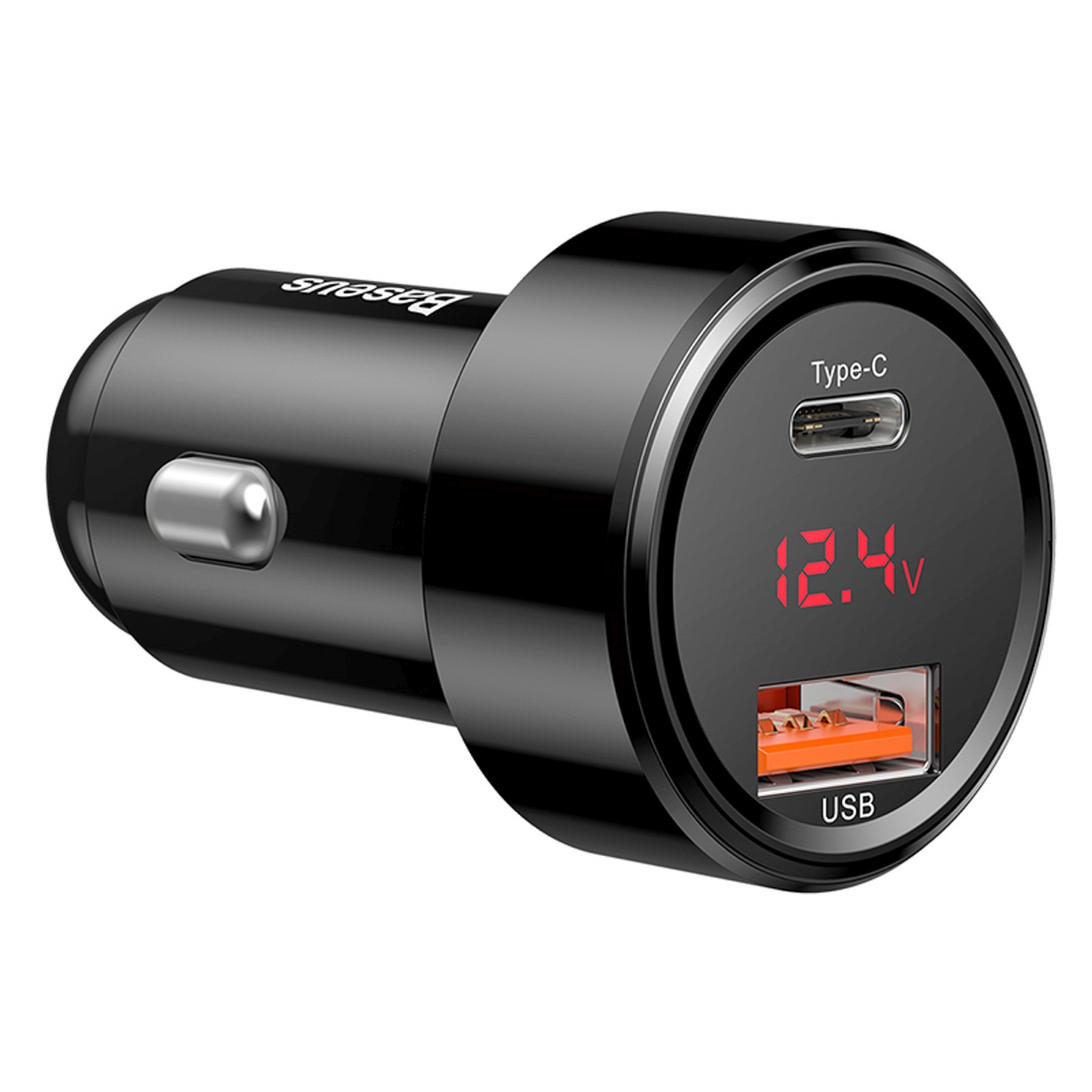Ładowarka samochodowa z wyświetlaczem USB-A USB-C 45 W - czarna (4)