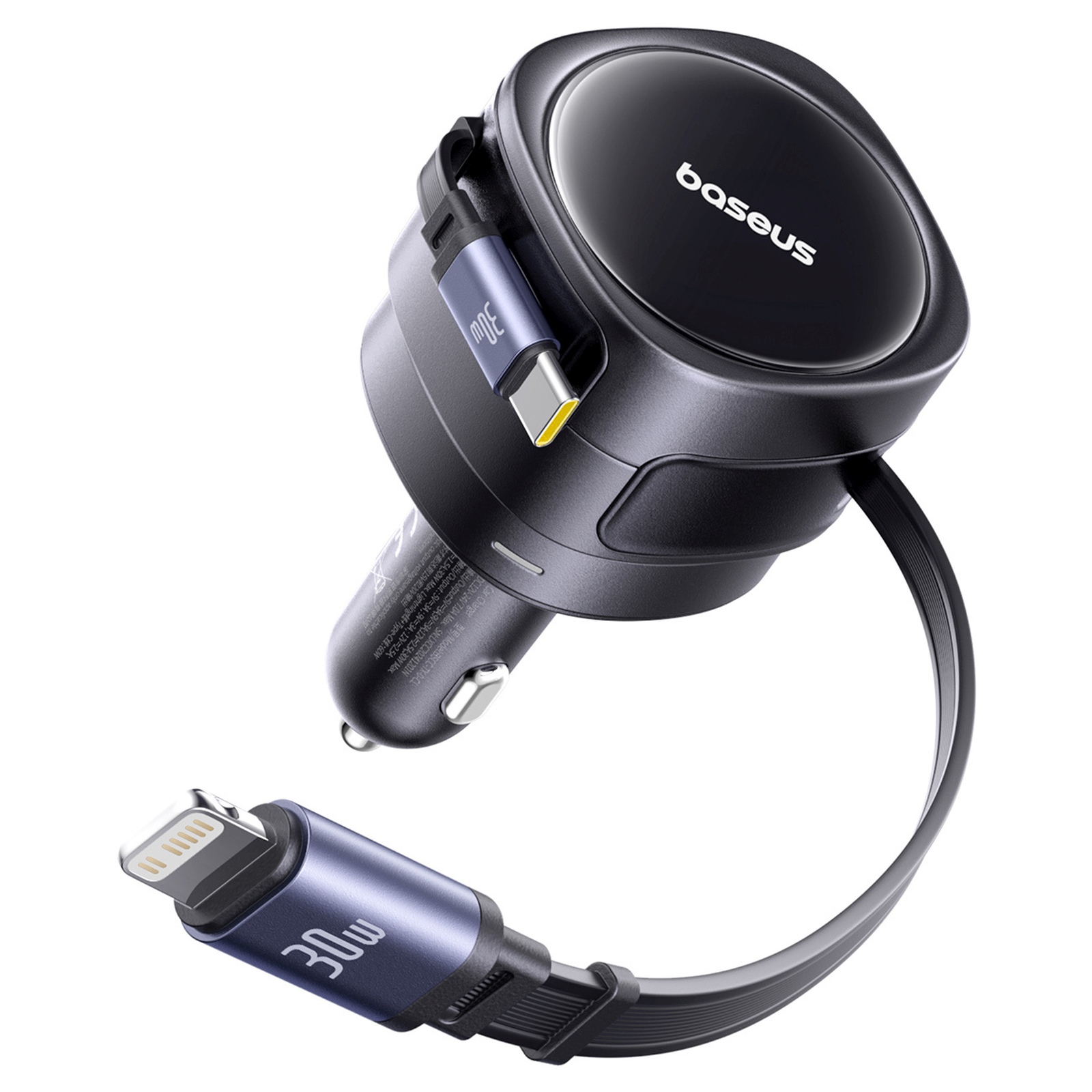 Ładowarka samochodowa ze zwijanymi kablami USB-C iPhone Lightning 60W - czarna (3)