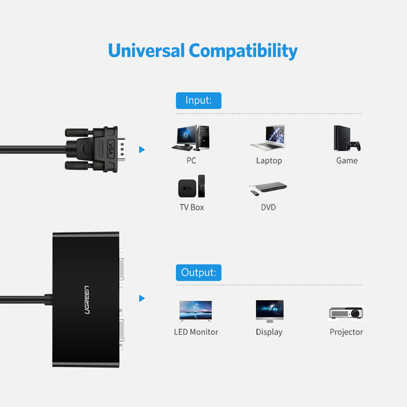 Rozdzielacz ekranów monitorów adapter Video VGA - 2x VGA czarny (3)