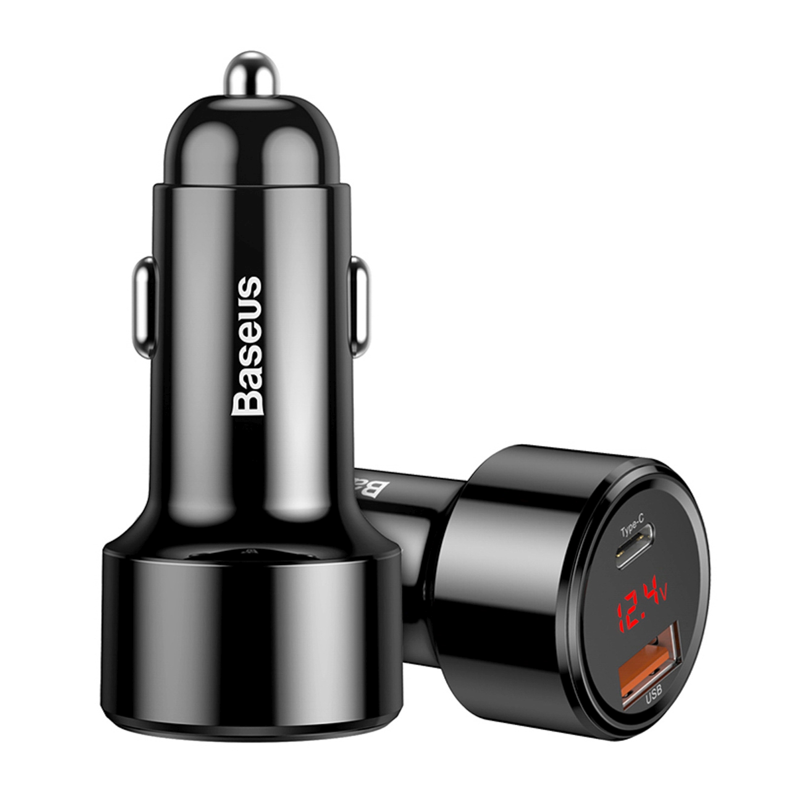 Ładowarka samochodowa z wyświetlaczem USB-A USB-C 45 W - czarna (5)