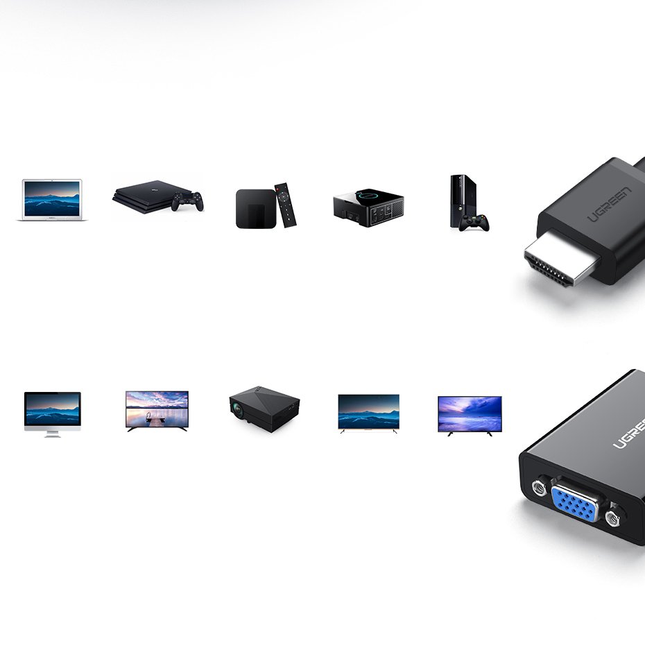 Adapter przejściówka HDMI - VGA micro USB AUX audio 3.5 mm mini jack czarny (3)
