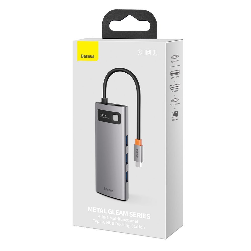 Wielofunkcyjny HUB 6w1 USB USB-C PD HDMI 3x USB 3.2 RJ45 Szary (5)