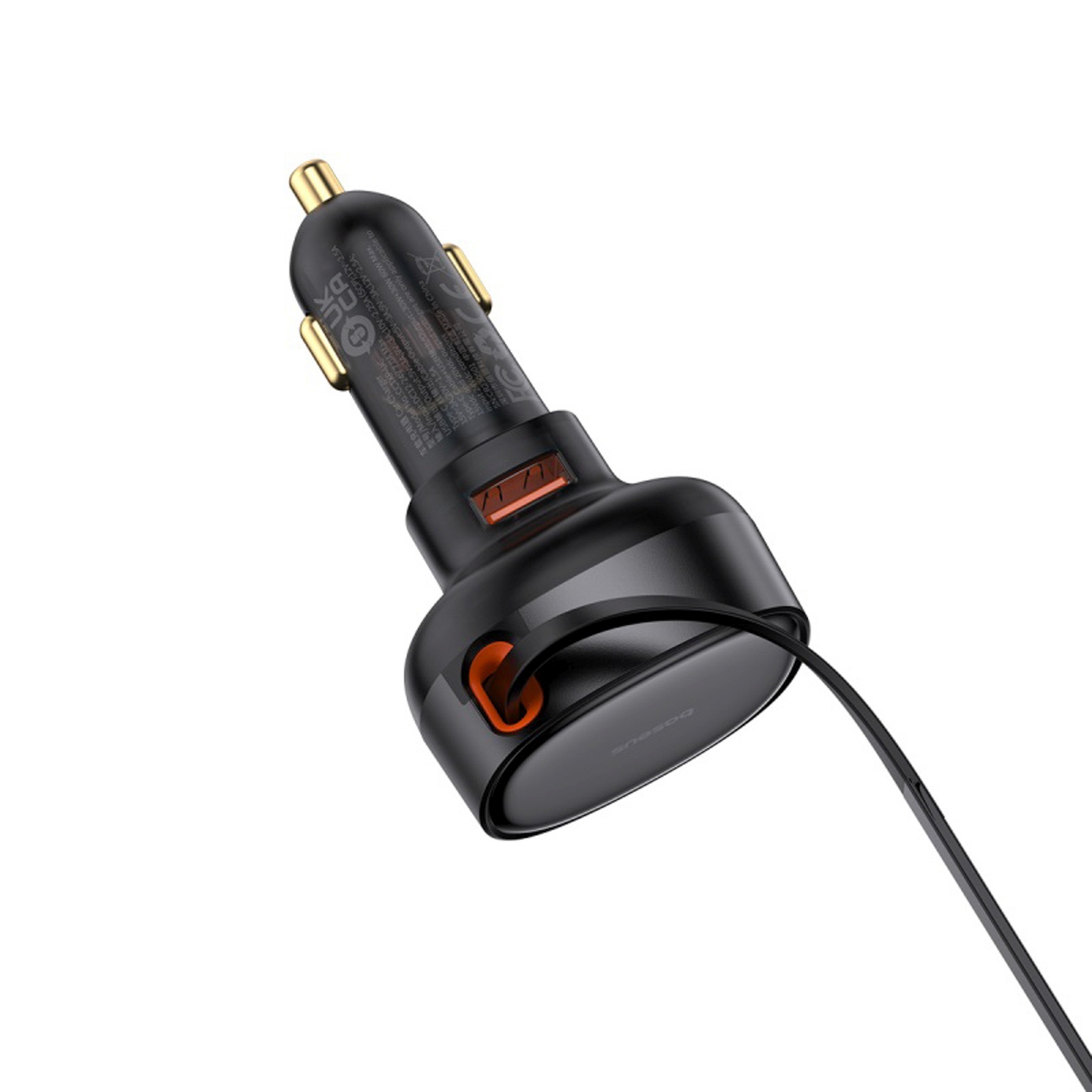 Ładowarka samochodowa USB-A ze zwijanym kablem iPhone Lightning 55W - czarna (5)