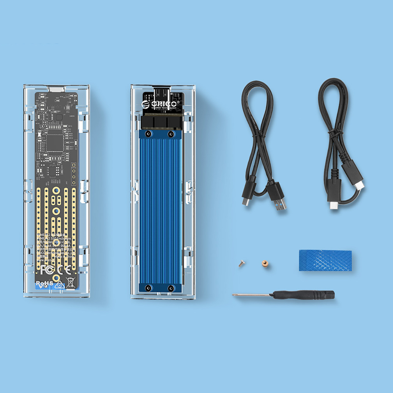 Kieszeń obudowa na dysk TCM2-C3 M.2 NVME na USB-C 10Gb/s - niebiesko-przezroczysta (3)