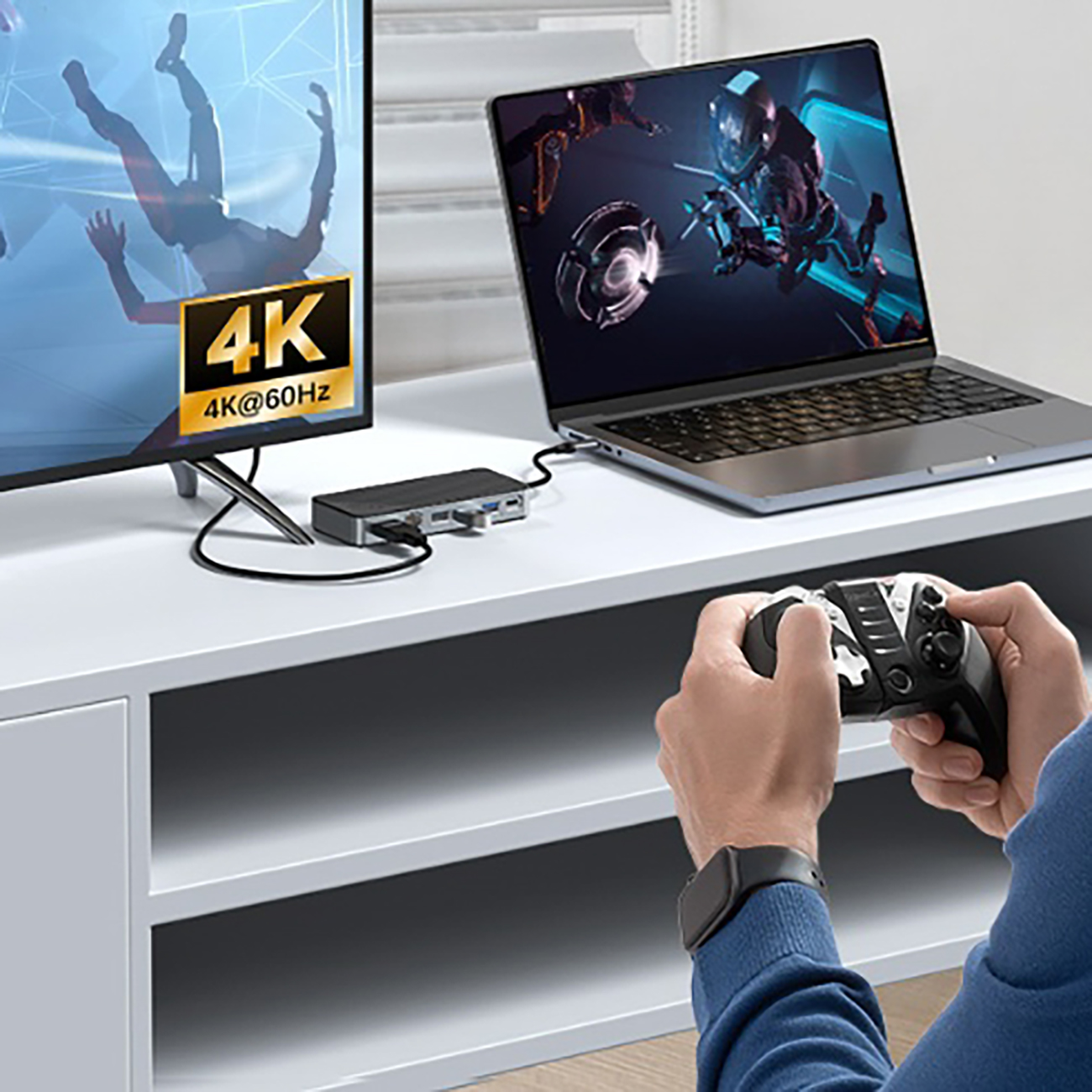 Hub stacja dokująca OM28PR-G2 z kieszenią na dysk M.2 USB-C - USB-A USB-C HDMI Ethernet - czarna (4)