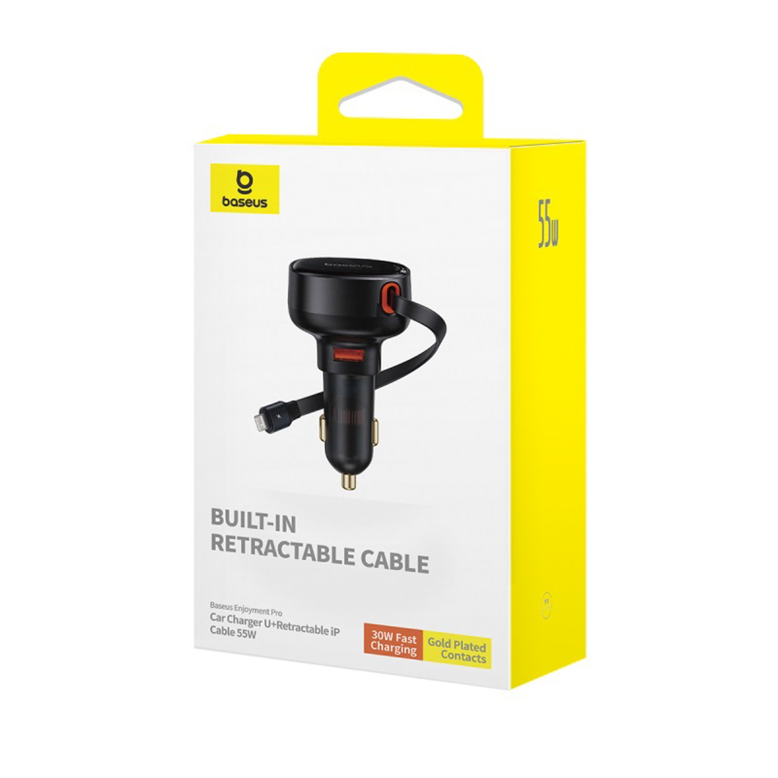 Ładowarka samochodowa USB-A ze zwijanym kablem iPhone Lightning 55W - czarna (7)