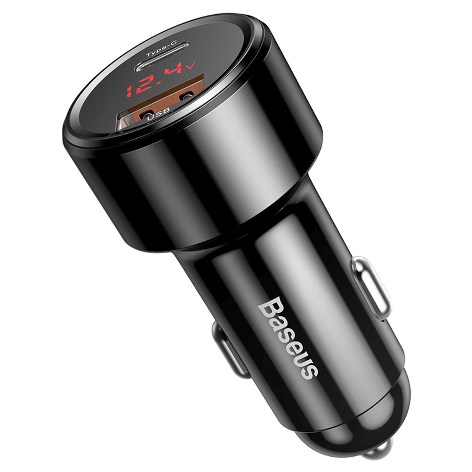 Ładowarka samochodowa z wyświetlaczem USB-A USB-C 45 W - czarna (3)