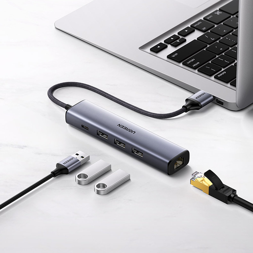 Wielofunkcyjny HUB adapter rozdzielacz USB 3.0 - 3x USB Ethernet RJ-45 USB-C PD szary (5)