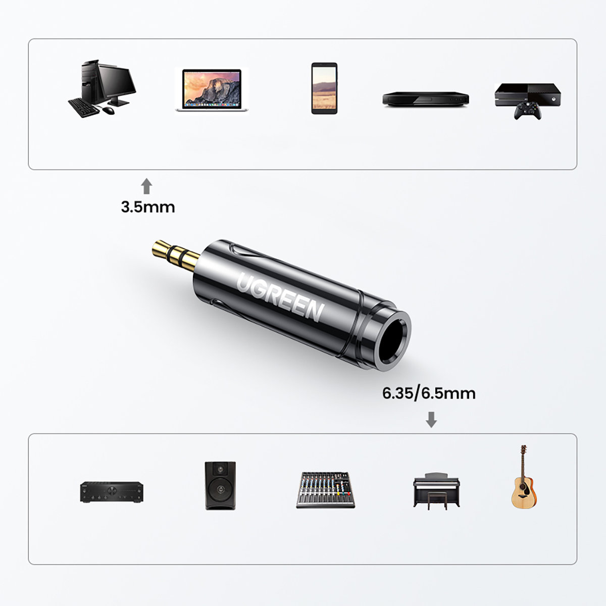 Adapter przejściówka audio 3.5mm (męski) na 6,35mm mini jack (żeński) szary (9)