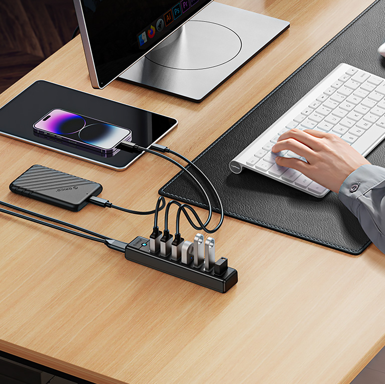 Hub rozdzielacz PW7U-U3 7x USB-A USB-C 5V 3A 1m - czarny (3)
