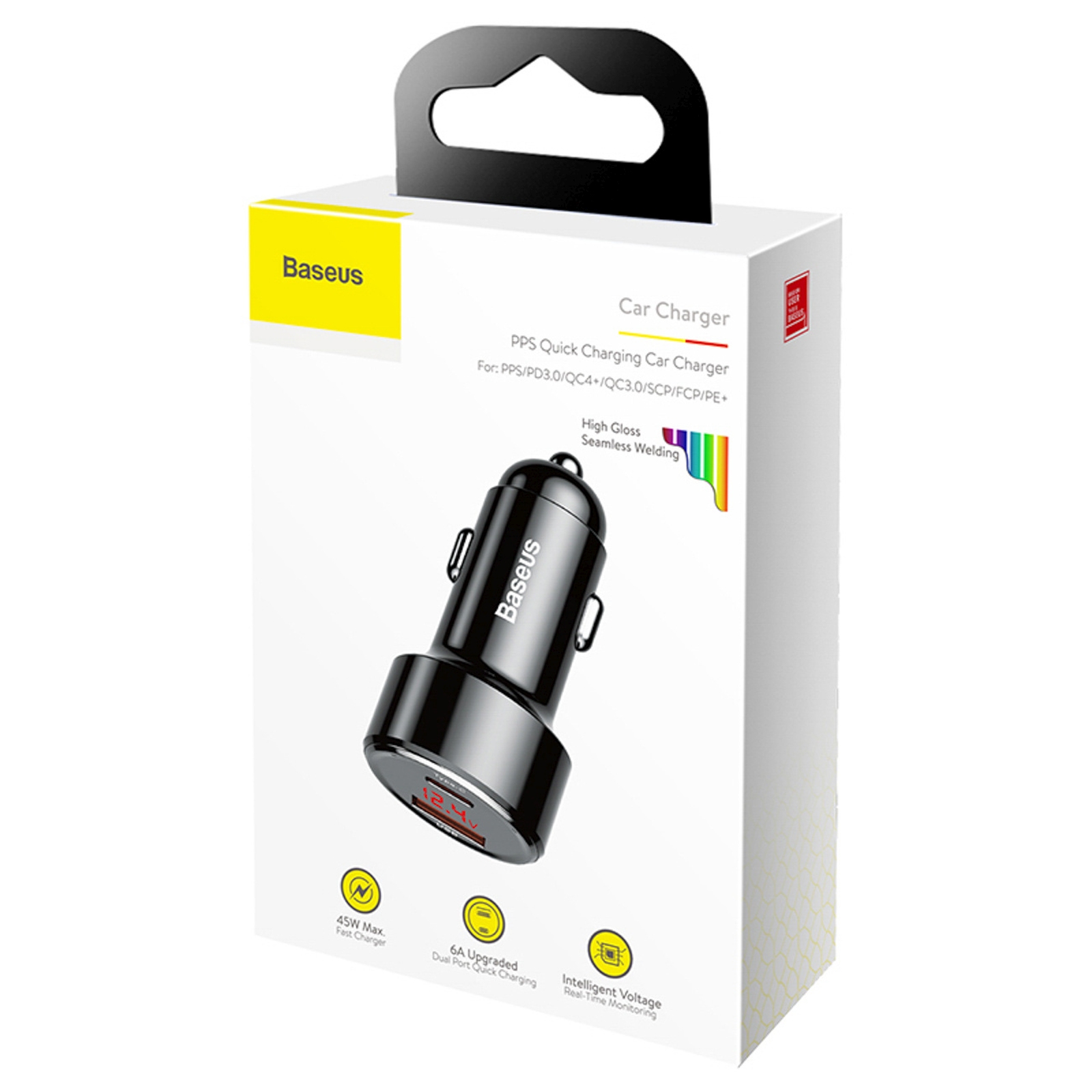 Ładowarka samochodowa z wyświetlaczem USB-A USB-C 45 W - czarna (6)