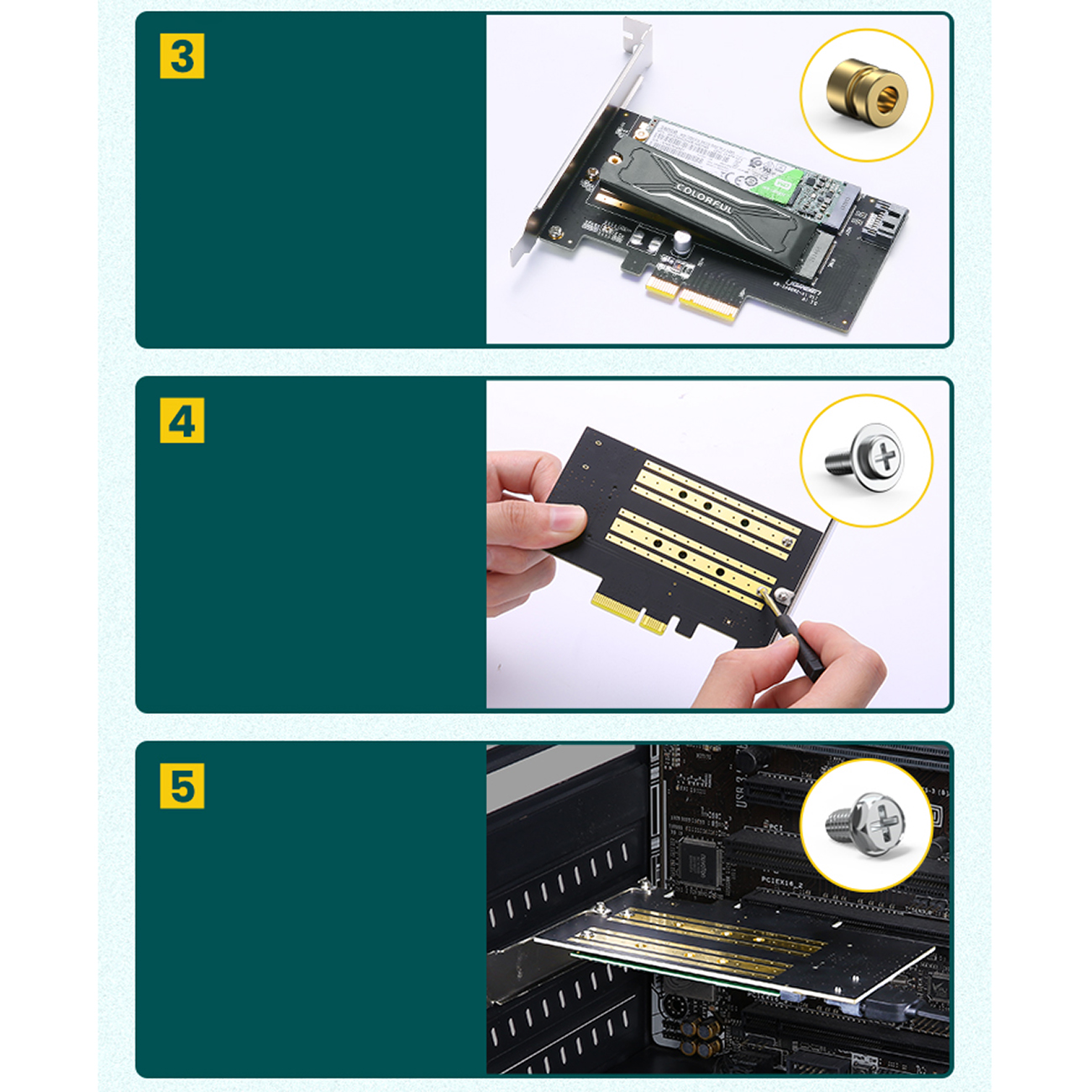 Karta rozszerzeń adapter PCIe 3.0 x4 dodatkowe dwa sloty SSD M.2 M-Key i M.2 B-Key (10)