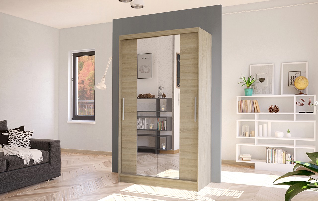 SZAFA 100 CM LUSTRO ŚRODEK PÓŁKI + DRĄŻEK (3)