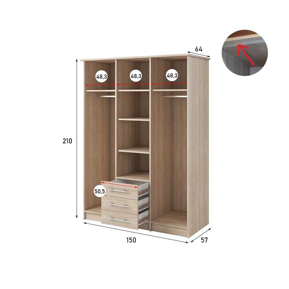 SZAFA OTWIERANA 150 CM Z LUSTREM 150 x 210 x 64 cm (3)