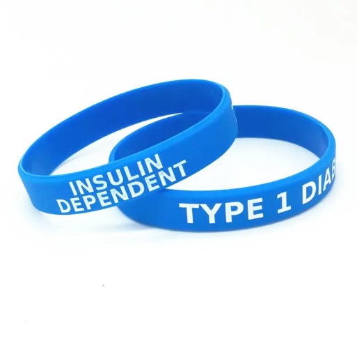 SDFSL Opaska silikonowa DIABETIC TYPE 1 INSULIN DEPENDENT niebieska z białym tłoczonym napisem
