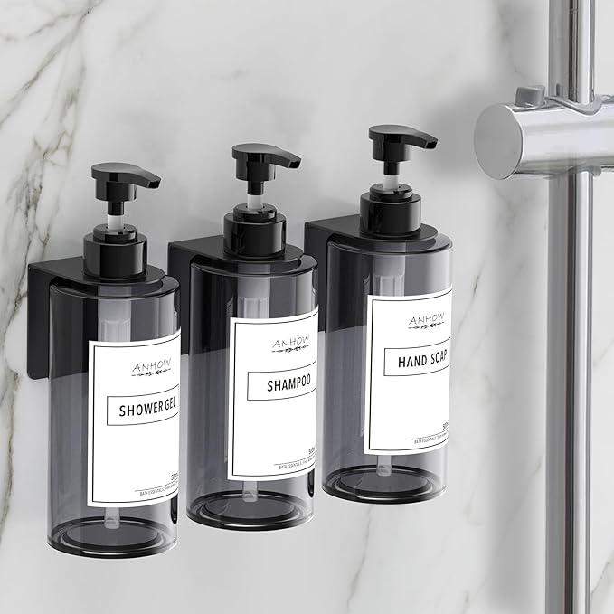 Anhow 4 szt Dozownik do Mydła na ścianę 300ml z etykietami (4)