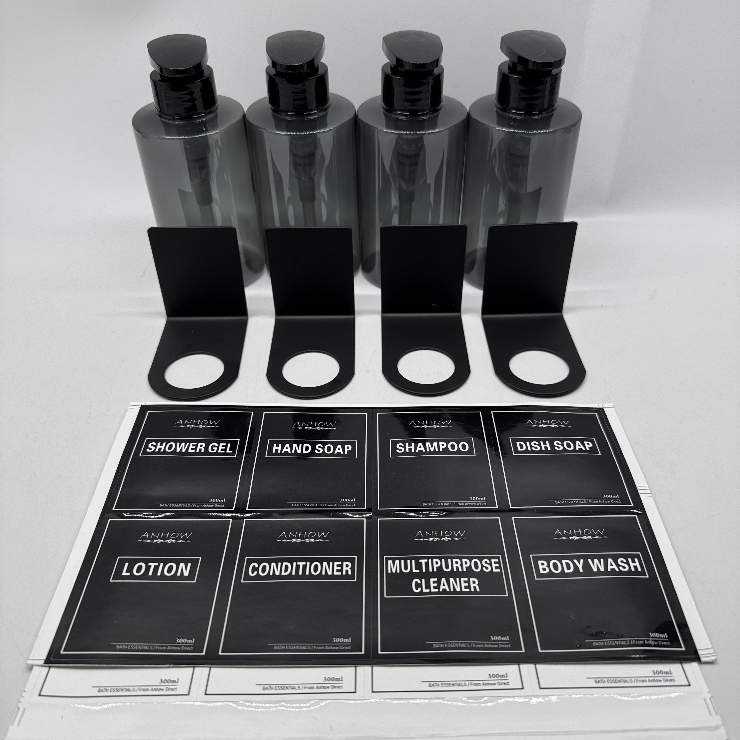Anhow 4 szt Dozownik do Mydła na ścianę 300ml z etykietami (5)