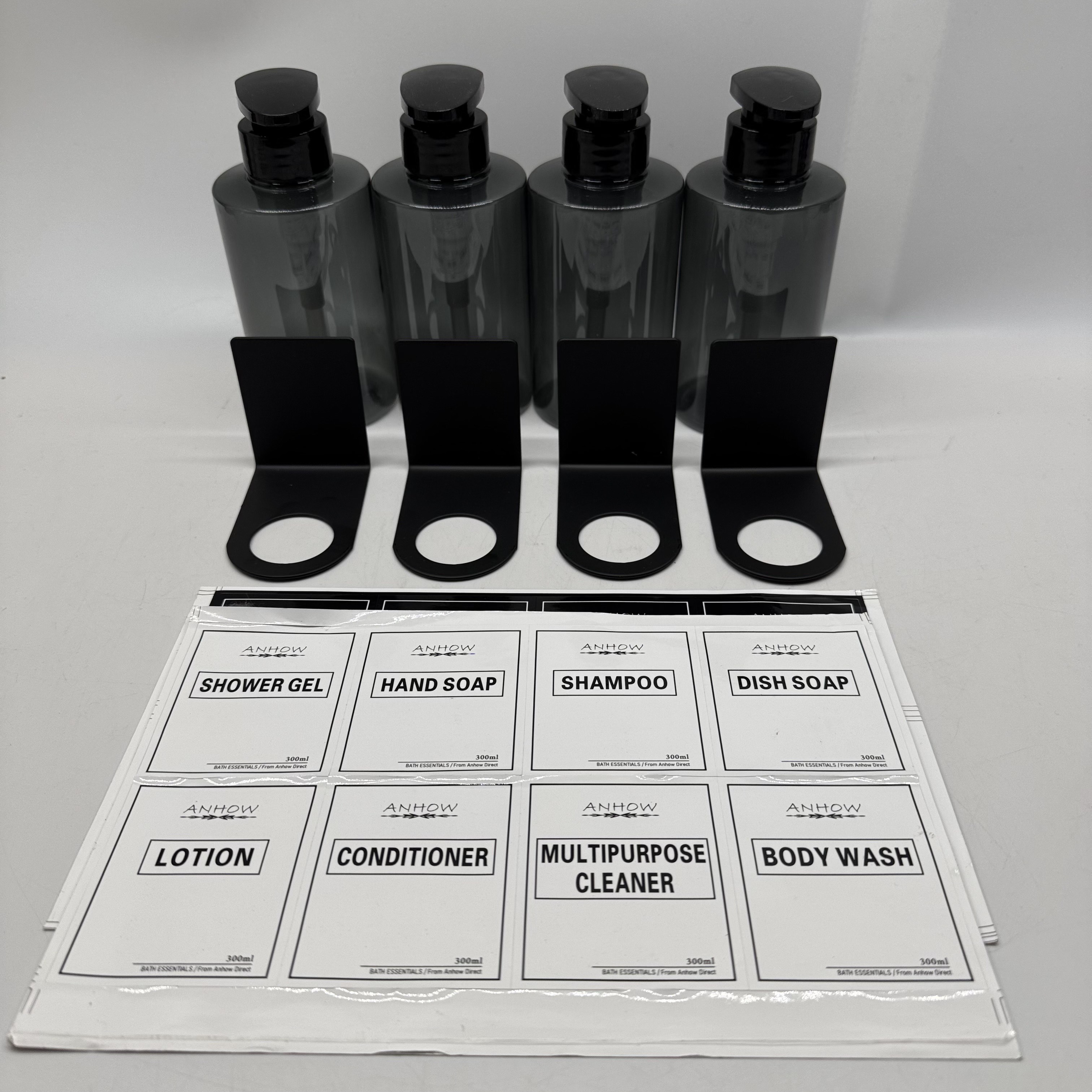 Anhow 4 szt Dozownik do Mydła na ścianę 300ml z etykietami (6)