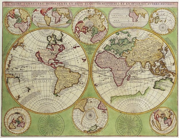 1742r. - Le Globe Terrestre Represente en Devx Plans - Hemispheres, et en Diverses Avtres Figvres