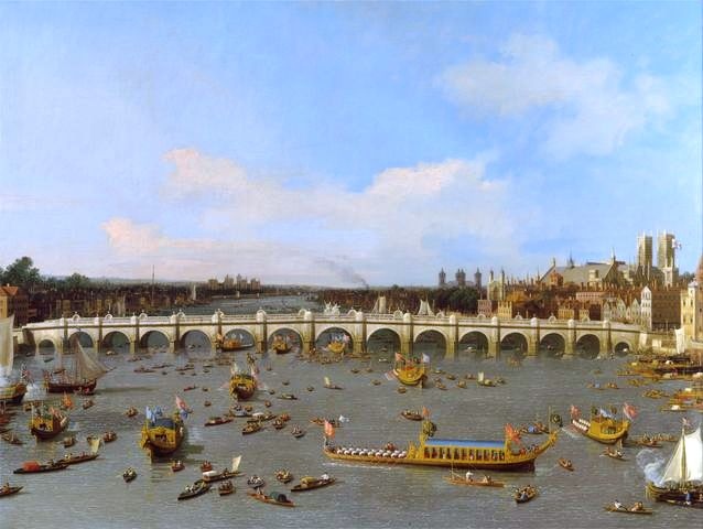 Canaletto - Westminster Most, z Procesji Lorda Burmistrza na Tamizie (Westminster Bridge, with the Lord Mayor's Procession on the Thames)