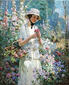 Abbott Fuller Graves - Kobieta z koszem kwiatów