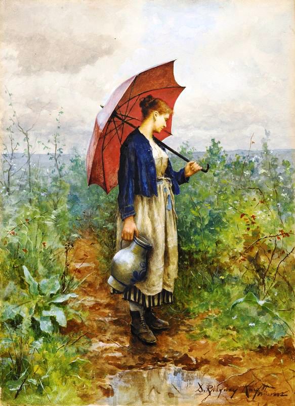 Daniel Ridgway Knight - Portret kobiety z parasolką